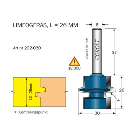 222-030 Cobolt Limfogfräs L=26 D=30/22/14,2 TL=63 S=8 Begränsad tid